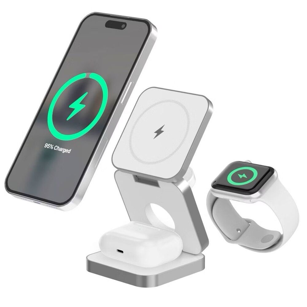 Just Wireless 3-in-1 Magnetic Wireless Charger White USB-C 15W MagSafe NEW